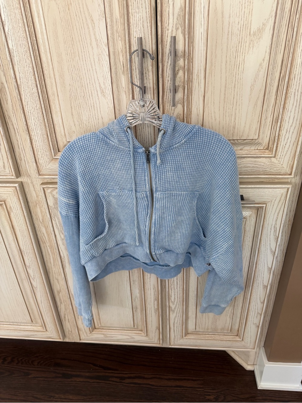 BDG Leah Waffle Knit Zip Up cropped Hoodie Sweatshirt